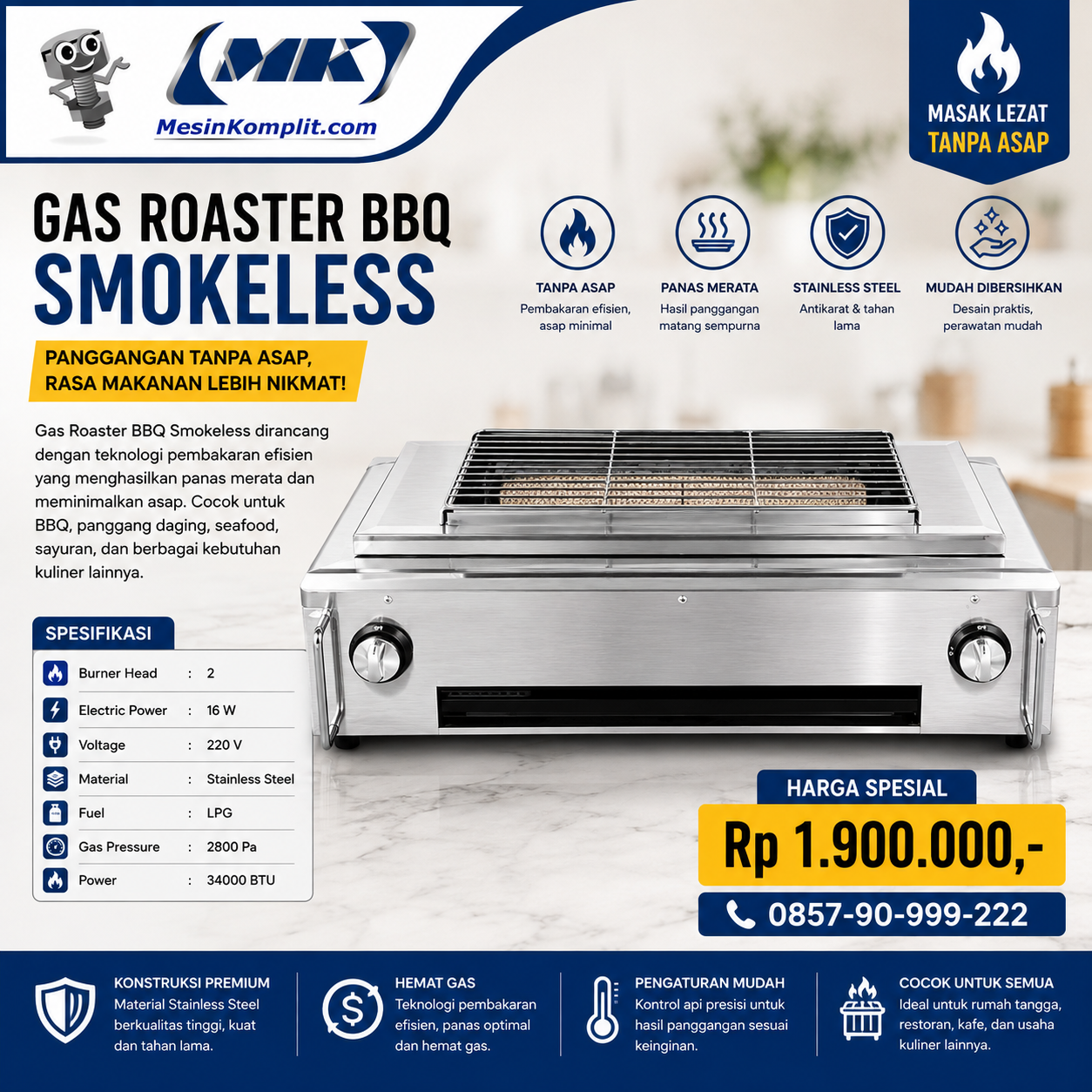 Pemanggang Grill Smokeles...